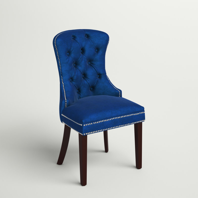 Chaise d'appoint rembourrée et capitonnée Jolliff, Bleu Cambridge