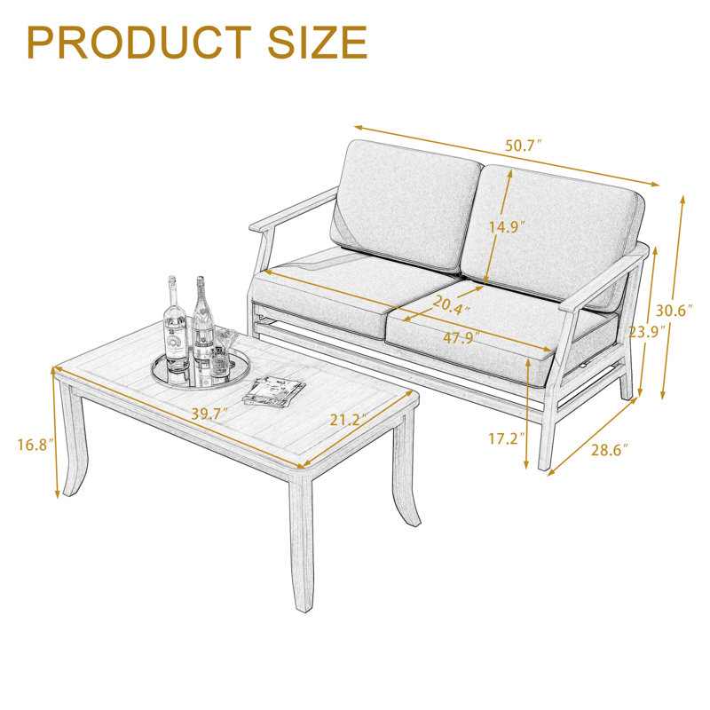 Polett Teak Outdoor Two-person Patio Set With Cushions And Side Table, Brown, Light Camel