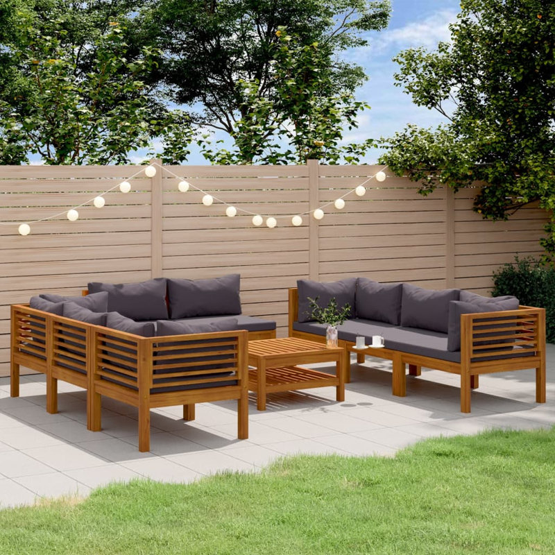 Latitude Run® 9 Piece Patio Lounge Set With Cushion Solid Acacia Wood, Dark Grey