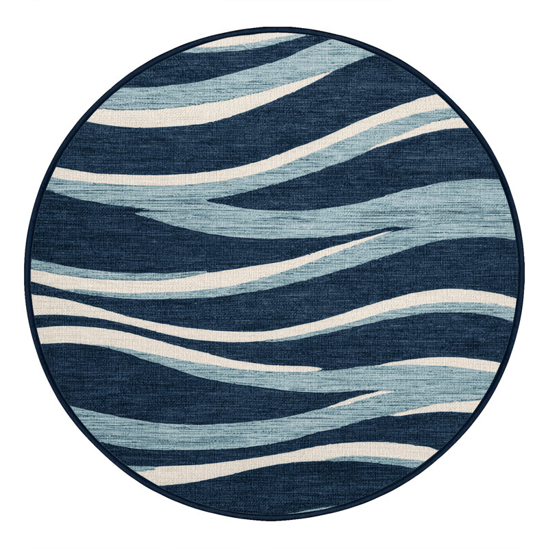 Tapis nautique à motif de vagues lavables, Rond 8 pi