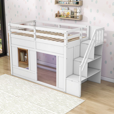 Lit superposé avec escalier de rangement et lumières DEL intégrées