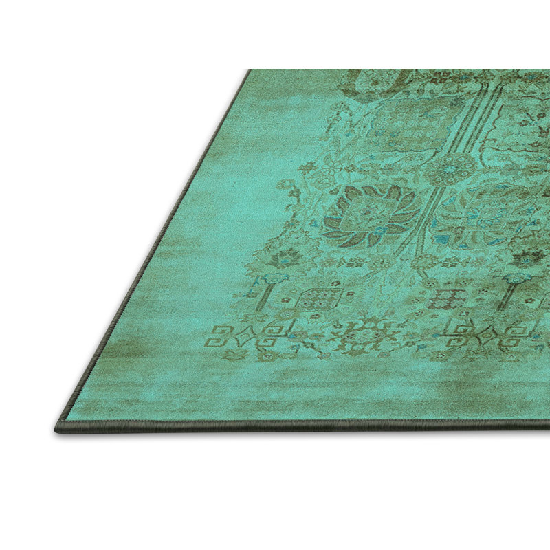 Tapis en laine / polyester damassé tissé à la machine en bleu sarcelle / brun, Rectangle 7 pi x 9 pi