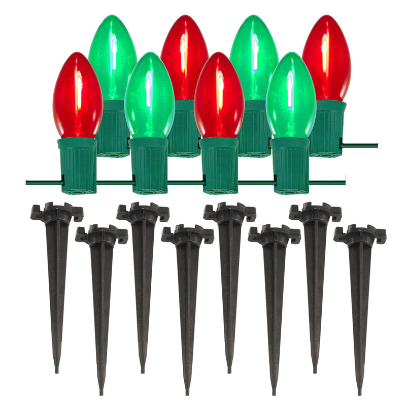 Electric Pathway Lights with 8 LED Bulbs, Red/Green
