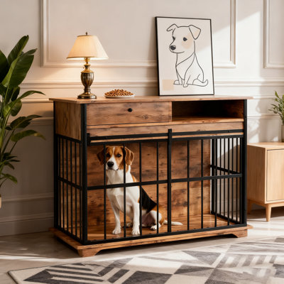  Dog Crate Furniture Side Table with Tray And Drawers