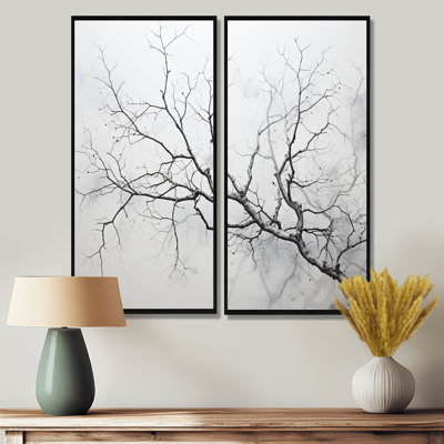 Gris minimaliste arbre bouleau III - arbre grand art mural