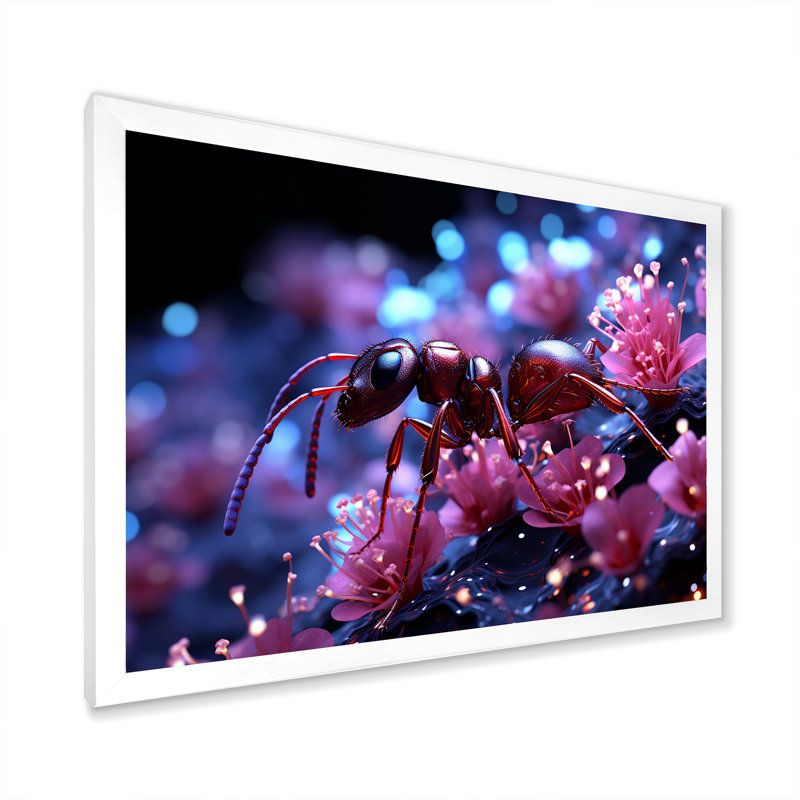 Celestial Antic Cosmic Purple Ant sur toile, Cadre simple blanc, H 24 po x l 32 po x P 1 po