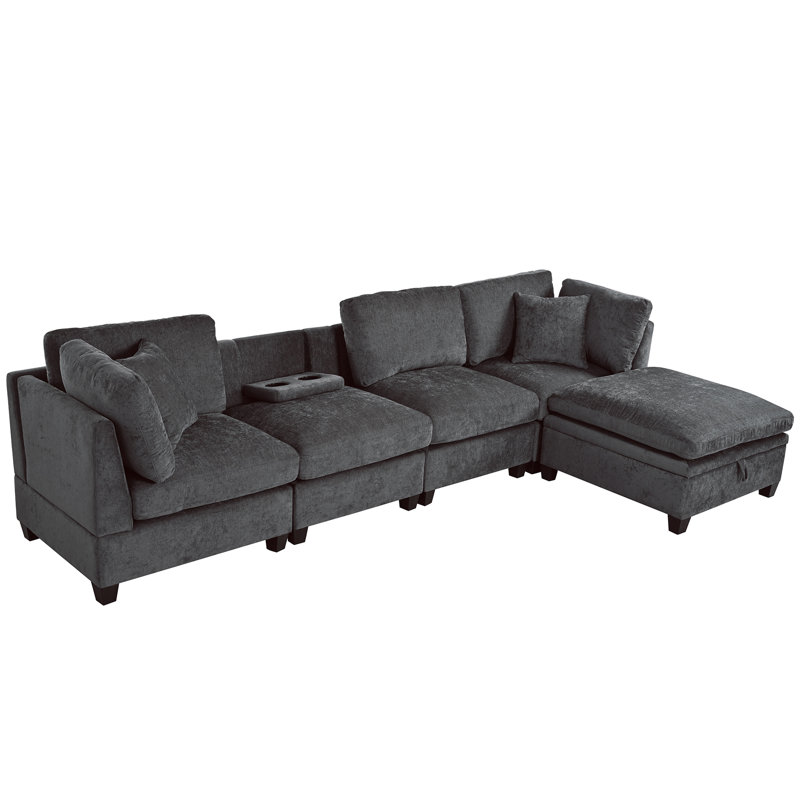 Canapé modulaire avec repose-pieds 5 pièces Zenfield, Polyester gris