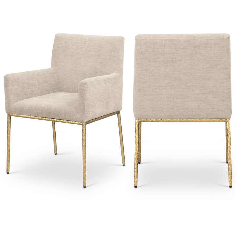 Reeves Chenille Fabric Dining Chair, Beige Chenille Fabric, Brushed Brass