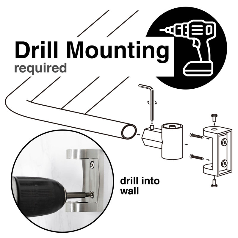 Adjustable Brushed Nickel Double Curved Wall Mounted Shower Rod