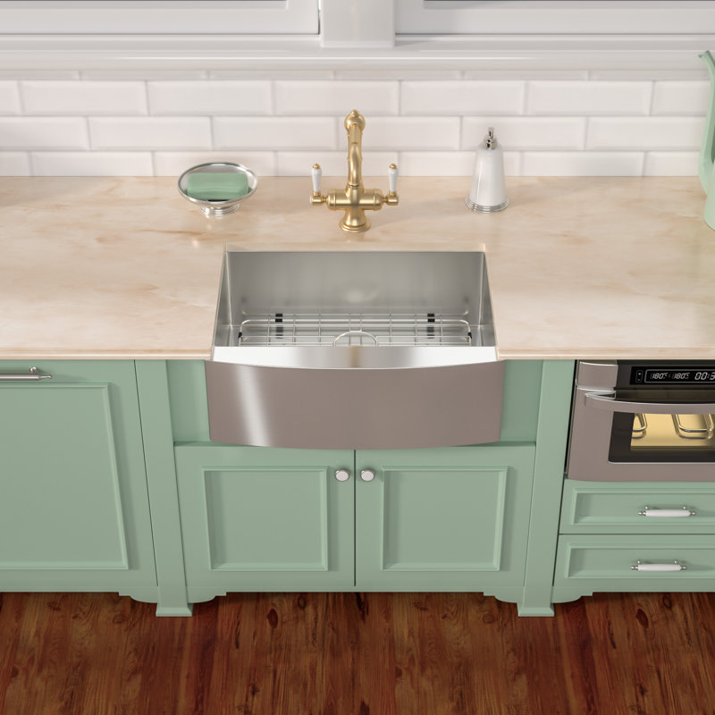Farmhouse / Apron Single Bowl Stainless Steel Kitchen Sink, 10" H x 24" W x 21" D, Brushed Nickel