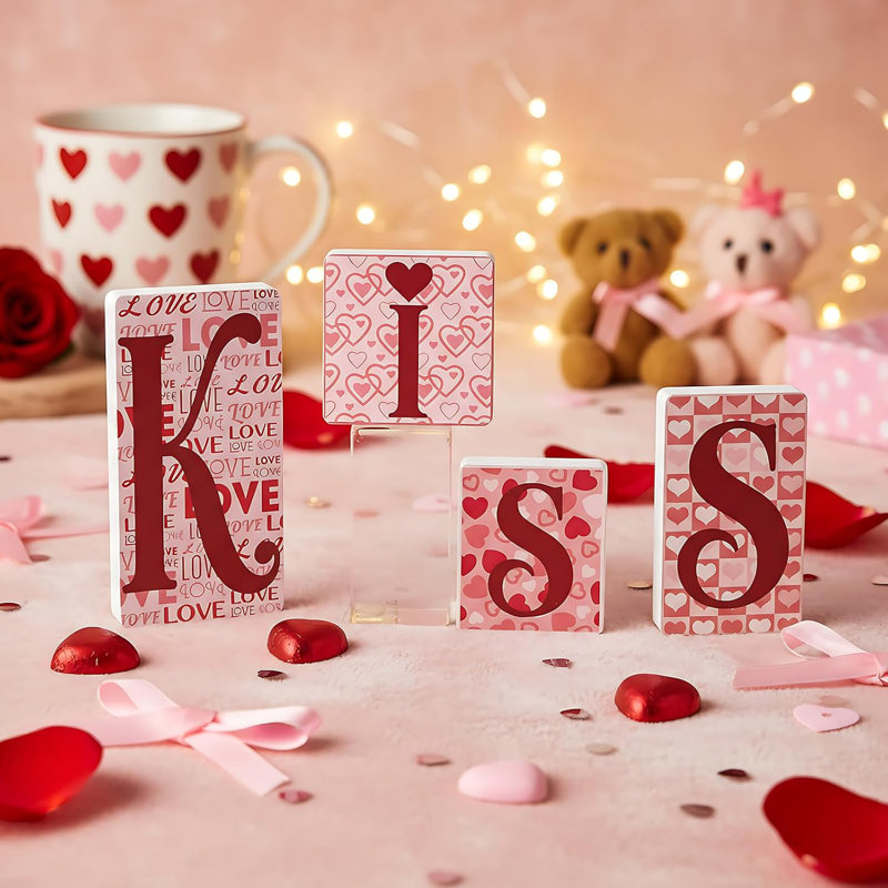 Plaque en bois «Kiss» de la Saint-Valentin