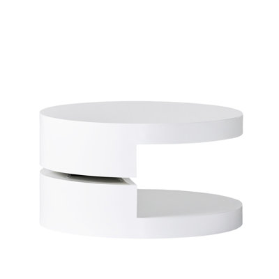 Small Rotatable Coffee Table With Hidden Storage, Modern White Glossy, 24.25X24.25X12.75 Inches Contemporary Storage Function And Glossy White, 23.62X23.62X12.99 In