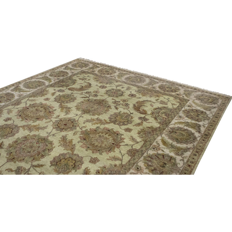 High-Quality Hand-Knotted Light Green And Ivory Area Rug