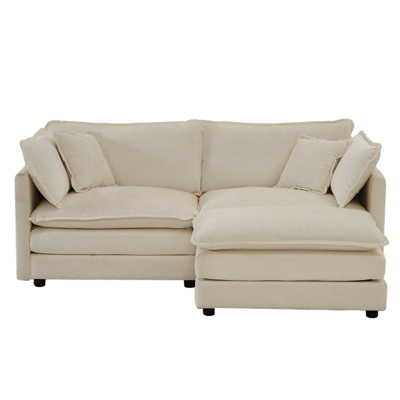 Corduroy Sofa with 1 Footrest, 33.03" H x 76.72" W x 35.03" D, Beige Chenille