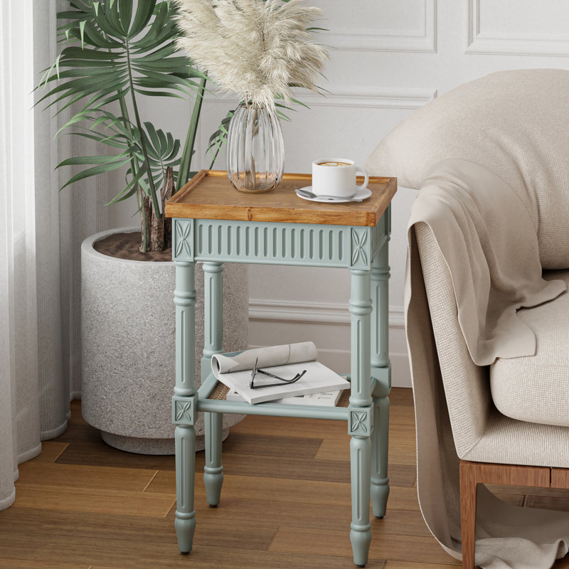 Table de bout carrée rustique Psoma, Bleu