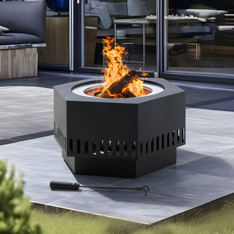Sunjoy  28 In Smokeless Fire Pit with Removable Ash Pan, Outdoor Portable Wood Burning Fireplace with PVC Cover and Fire Poker ,Ideal for Camping, Bonfire, and Backyard, Black