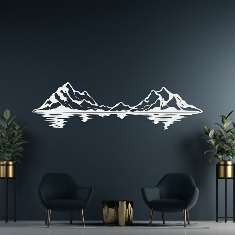 «Mountain Landscape on Water Illusion», art mural noir (6,5 po x 24 po), H 8,7 po x l 32 po x P 0,25 po, Noir