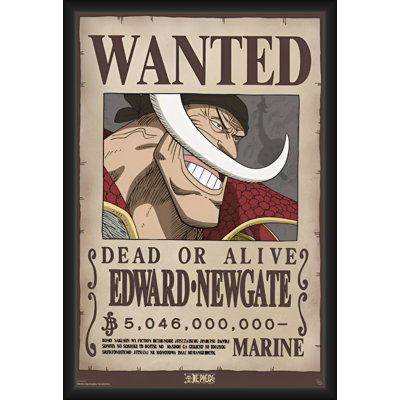 Une pièce sous licence officielle - Wanted Whitebeard - affiche d'art encadrée - 24 x 36 po - cadre en bois d'ingénierie robuste avec verre plexi - prêt à être accroché