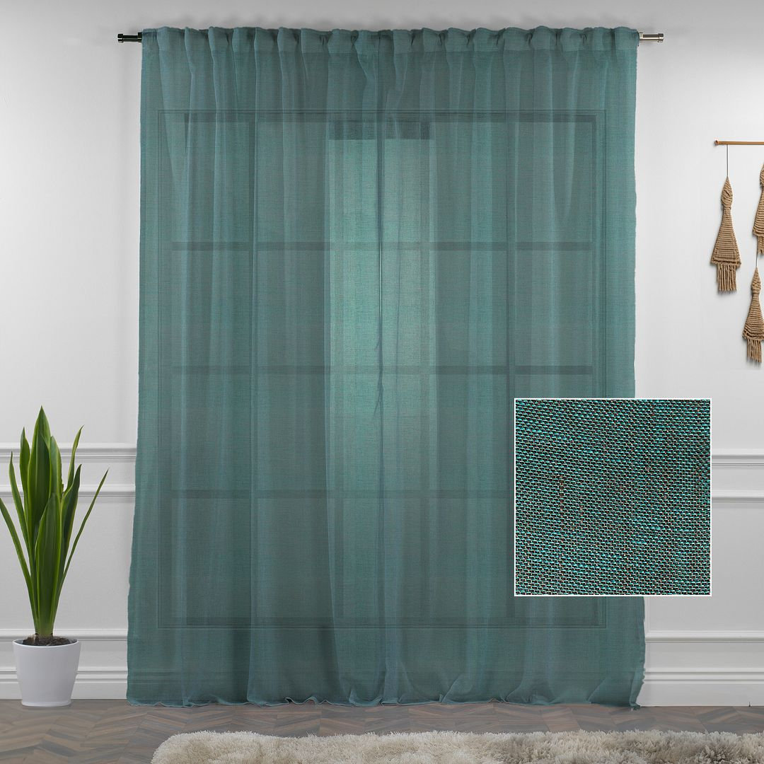 Linen Sheer Single Curtain Panel, Evergreen, 52" W x 95" L