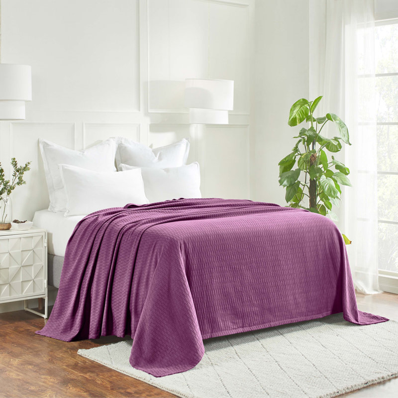 Jeté toutes saisons 100% coton Diamond Weave, Lit simple, Mauve