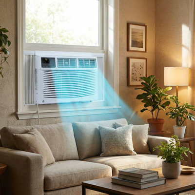 Climatiseur de fenêtre 8 000 BTU, refroidissant jusqu'à 350 pieds carrés Ft avec refroidissement, déshumidificateur, 3 vitesses de ventilateur, unité de fenêtre de climatisation à fixation sur fenêtre avec télécommande, ensemble facile à installer pour la maison