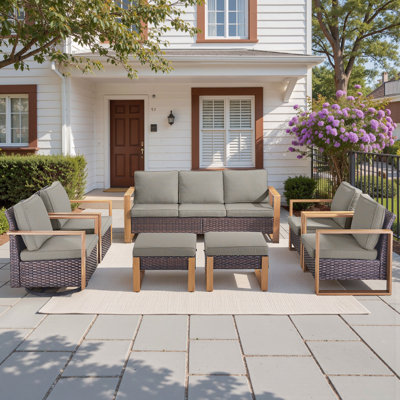 Allcot Outdoor 7-Person Sofa Seating Group With Swivel Glide Chair With Cushions by Latitude Run