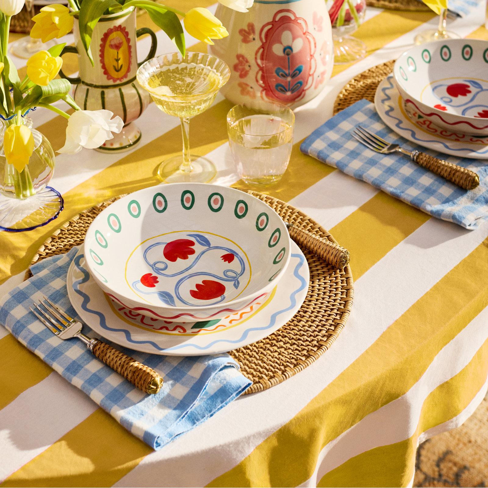 Brezhane Striped Independence Day Tablecloth, 59" Square, Yellow