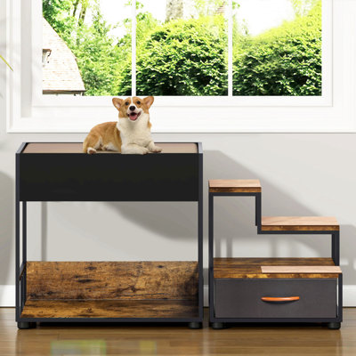 Perchoir pour animal de compagnie, lit superposé pour perchoir pour chien, lit surélevé pour lit pour chien, plateforme à plusieurs niveaux avec éponge, coussin antidérapant et rangement, rétro