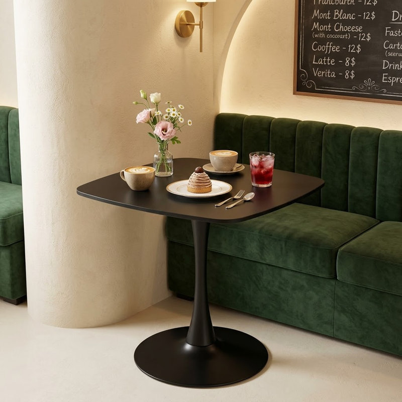 Table de salle à manger Rivkah, Noir mat, H 28,71 po x L 31,51 po x l 31,51 po, Noir mat