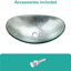 Lavabo de salle de bain en verre trempé argenté de haute qualité, bonde escamotable pour l'entretien facile, vasque en forme de bateau de 22,83 pouces de profondeur, débit d'eau régulier, installation au-dessus du comptoir,