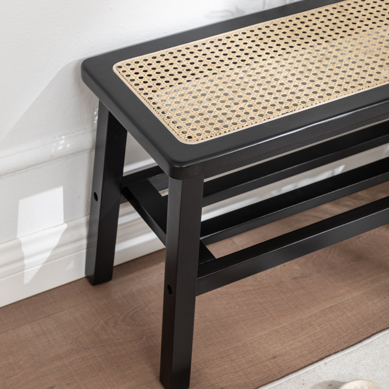 Banc en bois massif avec tablette Lund, Noir