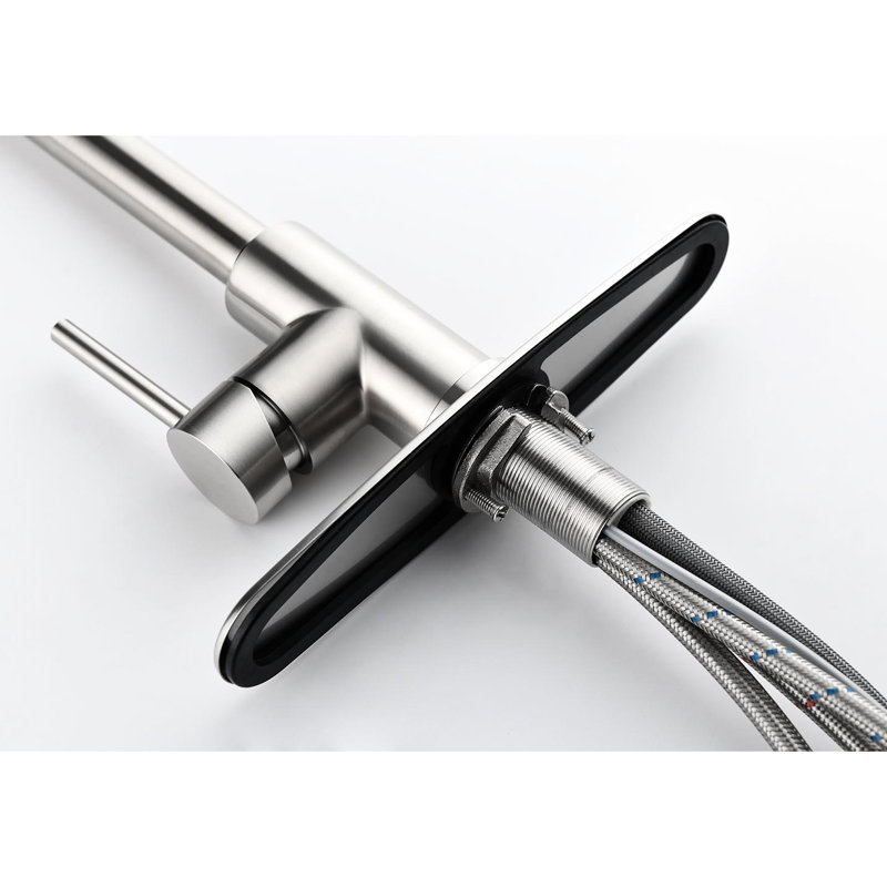 Robinet de cuisine avec bec rétractable en acier inoxydable, embouts en nickel brossé, buse rotative à 360 °, deux modes de sortie d'eau, rétractable pour la gestion de la température et du débit, acier, double rotatif