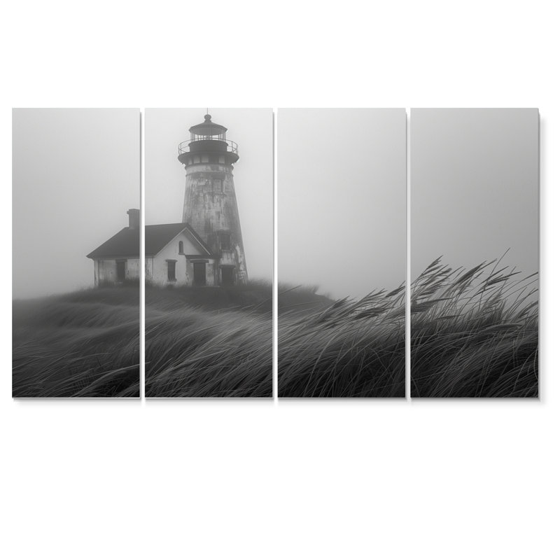 Phare monochrome brouillard d'hiver Cliff I - ensemble de décorations murales phares, H 28 po x l 48 po