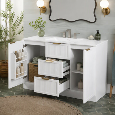 Meuble-lavabo autoportant de 47,8 po avec lavabo en résine et base en bois aggloméré 2 tiroirs 2 portes réglables à fermeture en douceur