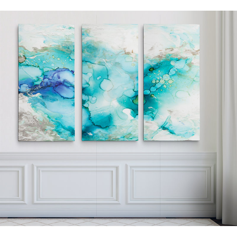 « Teal Marble », ensemble de 3 images sur toile, H 40 po x l 80 po x P 1,5 po