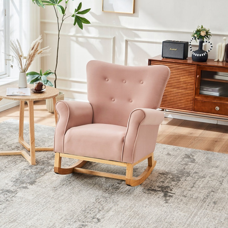 Chaise berçante en velours, Rose