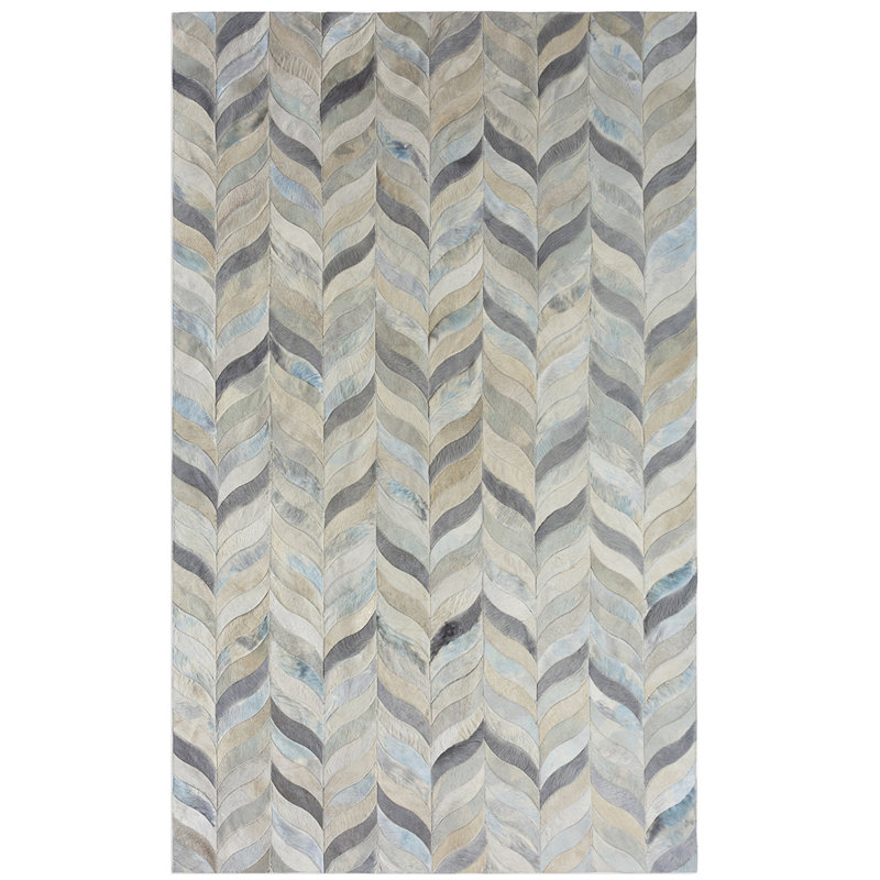 Ceres Cowhide Chevron Area Rug, Rectangle 10' x 14', Sky Blue/Gray/Beige