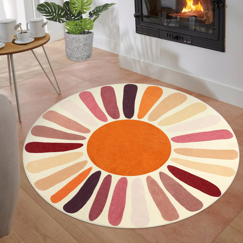 Cute Machine Washable Rugs Sunburst Area Rug Modern Non-Slip Rugs for Bedrooms Colorful Soft Carpet for Kids Dorm Nursery Reading Corner