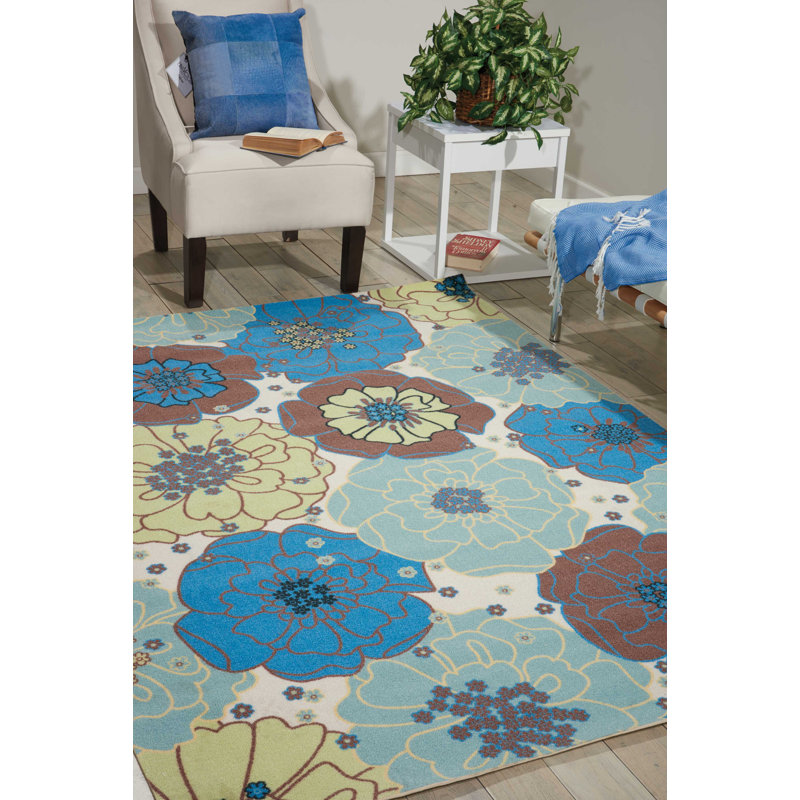 Tapis d'intérieur / extérieur bleu clair Bertran, Rectangle 8 pi 6 po x 8 pi 6 po