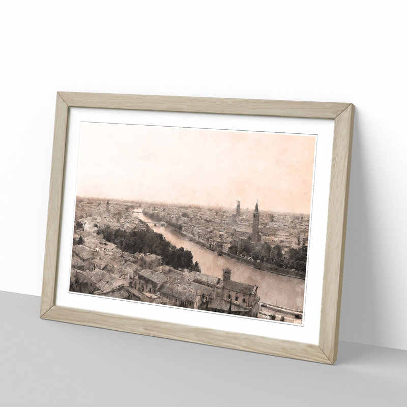 Skyline of Verona Italy - Picture Frame Painting Print, Oak Framed, 62cm H x 87cm W x 2cm D