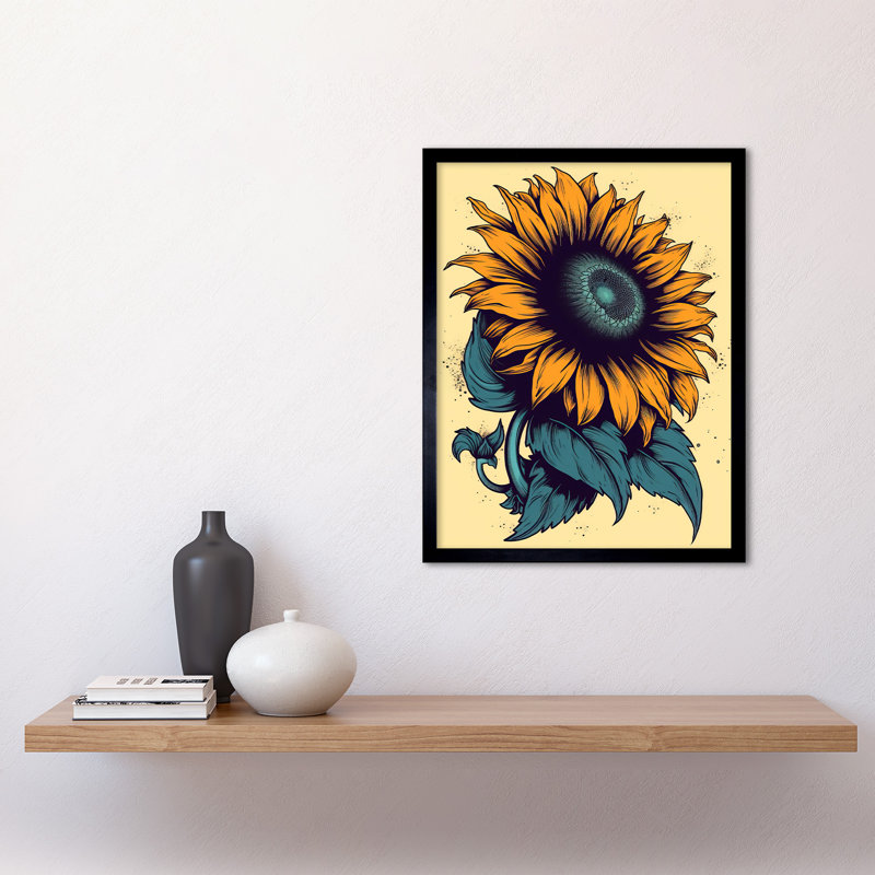 Nappanee Blue And Yellow Sunflower Tattoo Ink Body Art Americana 50s - Single Picture Frame Print