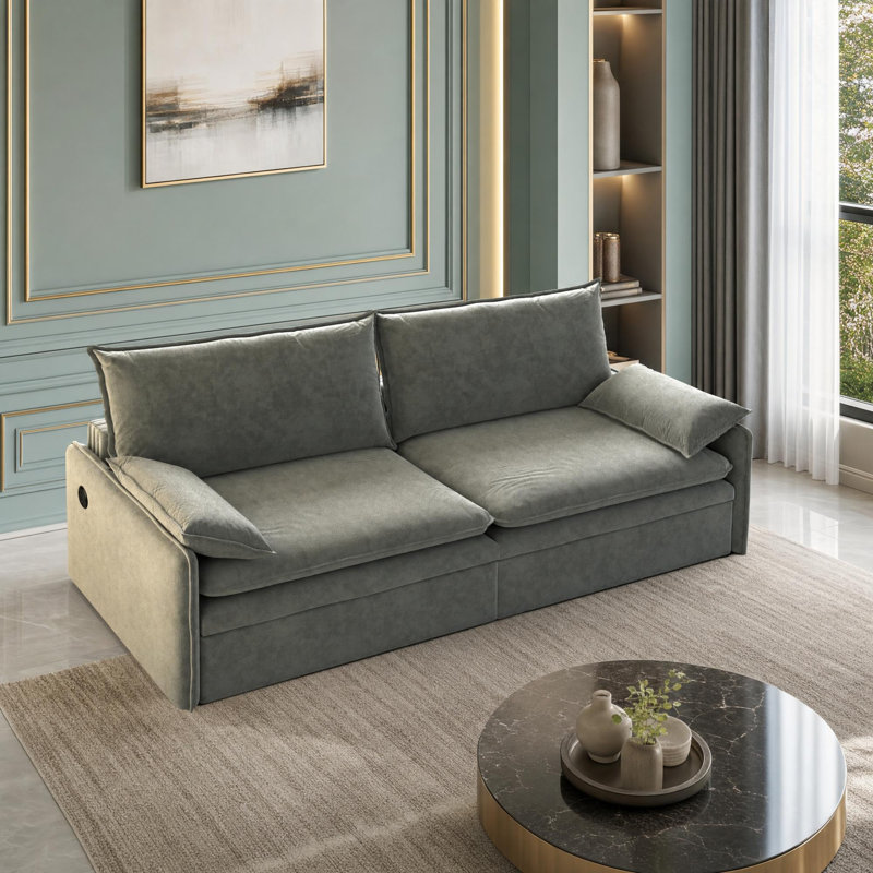 Canapé-lit convertible en chenille avec rangement et port USB, Chenille gris foncé