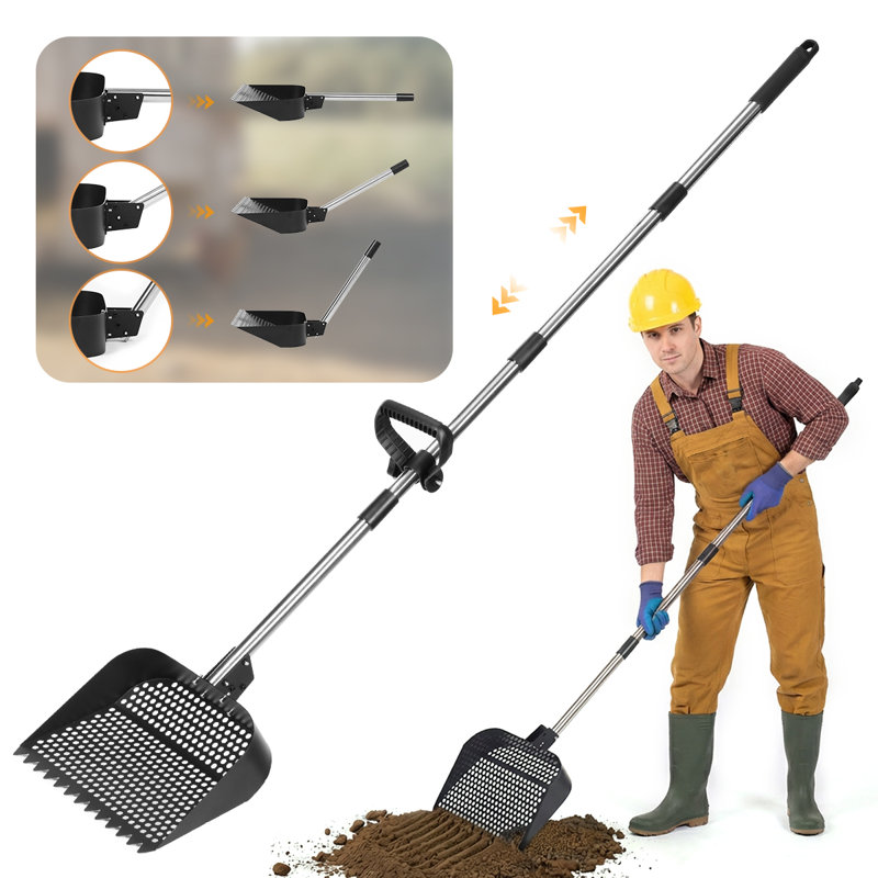 Poulet caca Scooper & Rake 2-en-1, pelle à sable avec longueur réglable, réglage multi-ange
