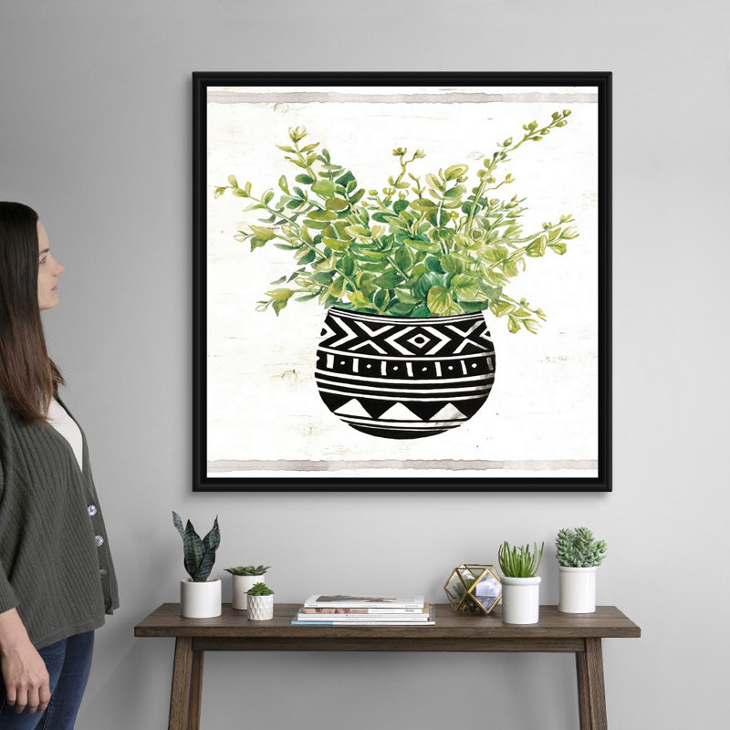 Art mural sur toile Succulent II en tissu boue noir et blanc, H 36 po x l 36 po x P 1,75 po, Toile avec cadre noir