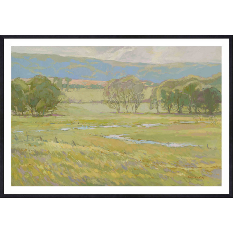 «Summer Pasture I» par Stephen Calcasola - reproduction d'art encadrée, H 32 po x l 48 po, Noir