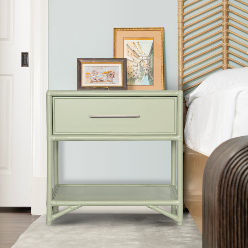 Olivia Collection 1 - Drawer Rattan Nightstand, Cocoa