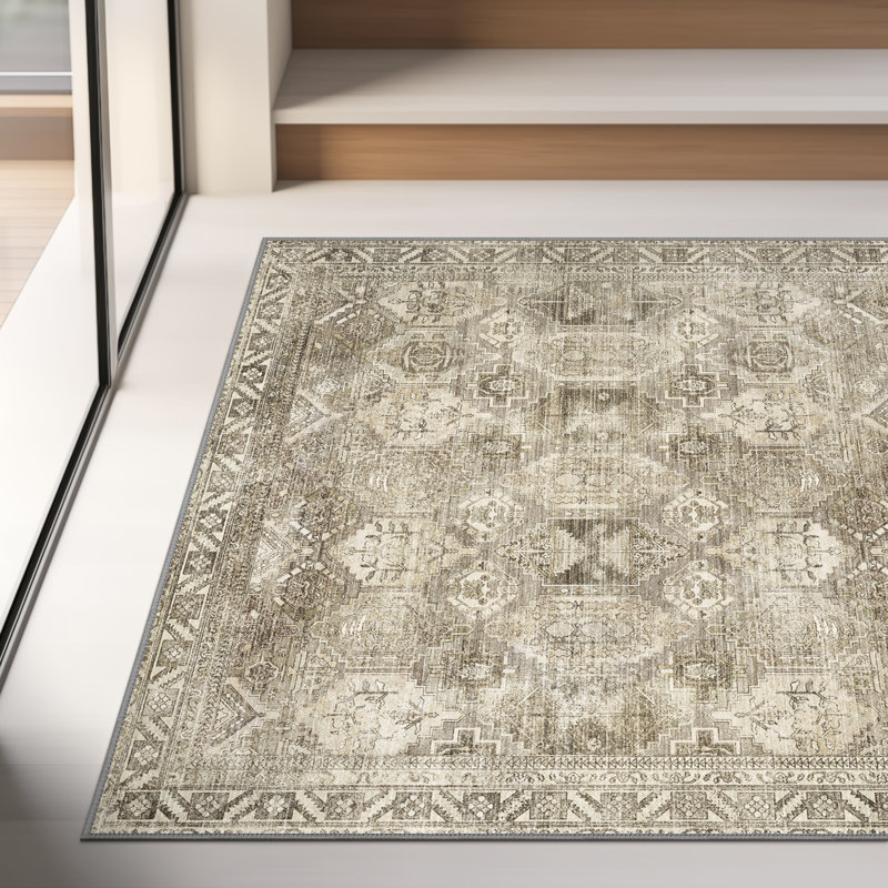  Fayanna Oriental Machine Washable Area Rugs with Non-Slip Backing, Rectangle 5' x 7'