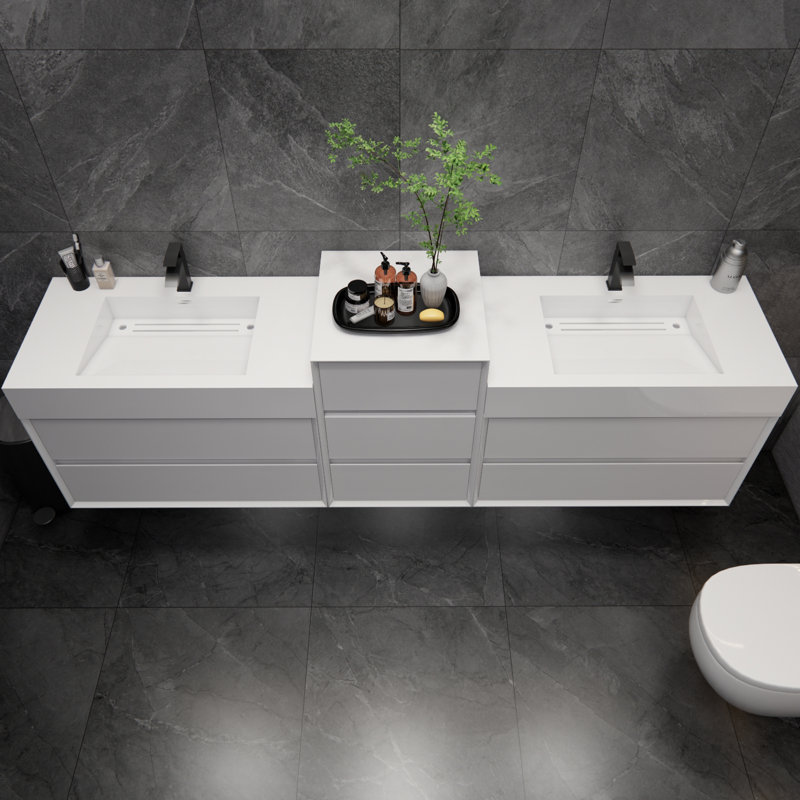 Meuble-lavabo mural double 104 po Albizu, Blanc