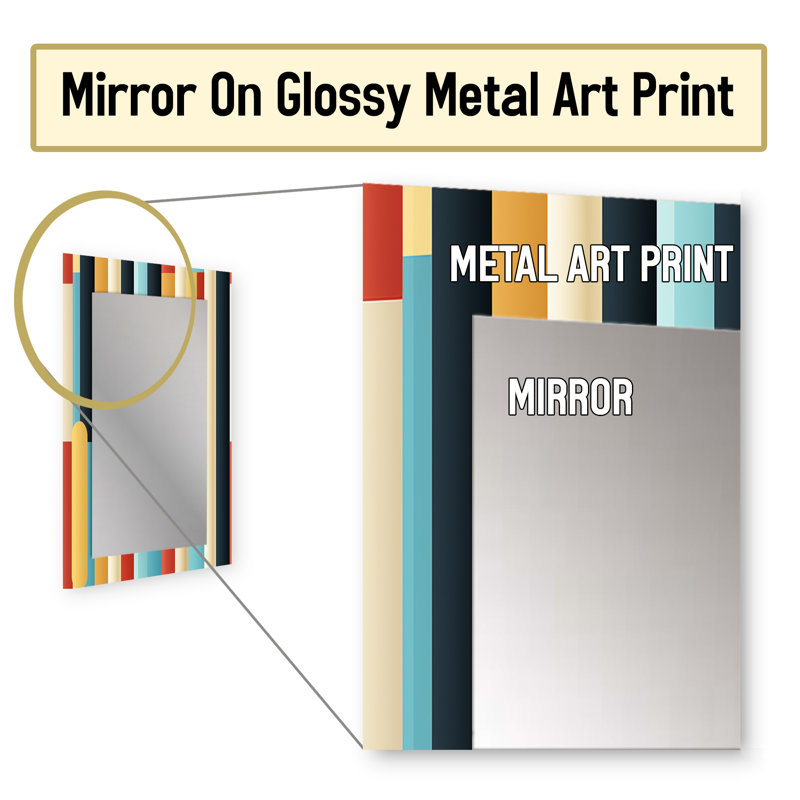 Fredonyer Pastel Colors Midcentury Stripes Pattern - striped  Mirror, Modern Unique Wall Mirror, Printed Metal Art, 32" x 24"