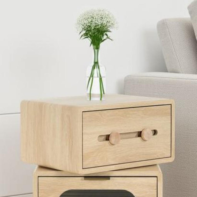Robot Rotatable Side Table - Whimsical Storage Table with Swivel Top (Natural Wood-Tone MDF)